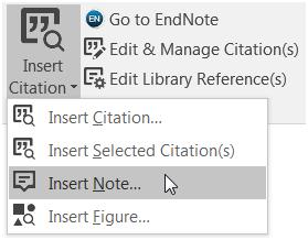 8.6 Inserting notes in your document If you are using a numbered output style you can use EndNote to insert notes into your text. 1.