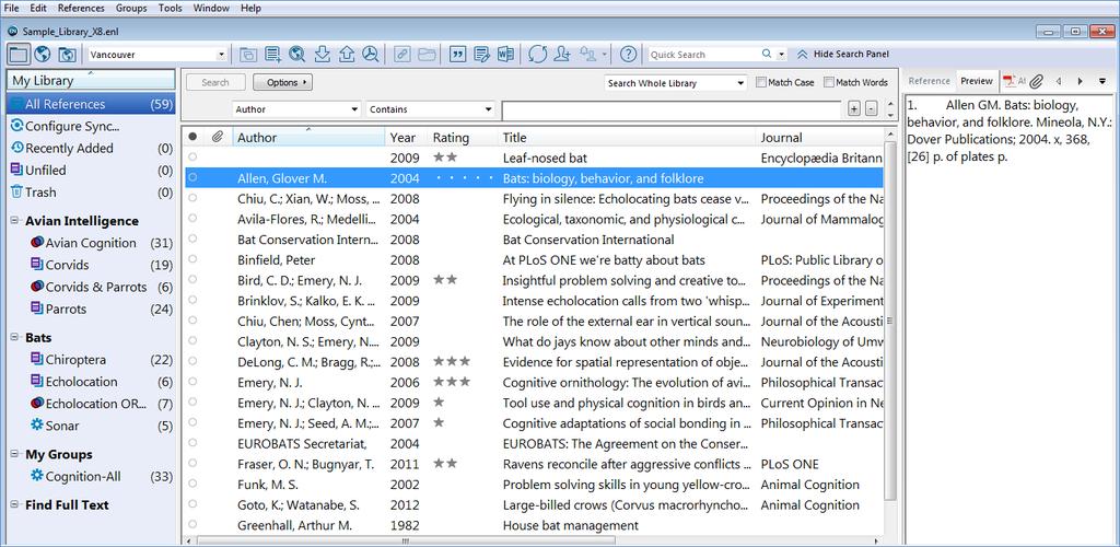 2.4 EndNote: main screen This is the EndNote main screen. To hide or show the preview window and for other options click on the Layout button in the bottom right corner.