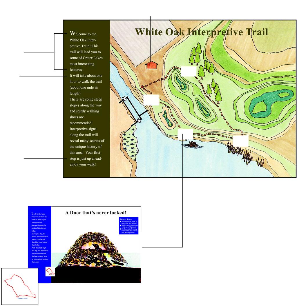 Interpretive Self-Guiding Trail Orientation Sign Self-guiding interpretive trails use two different types of signs: one large trail orientation sign and several smaller trail station signs located at