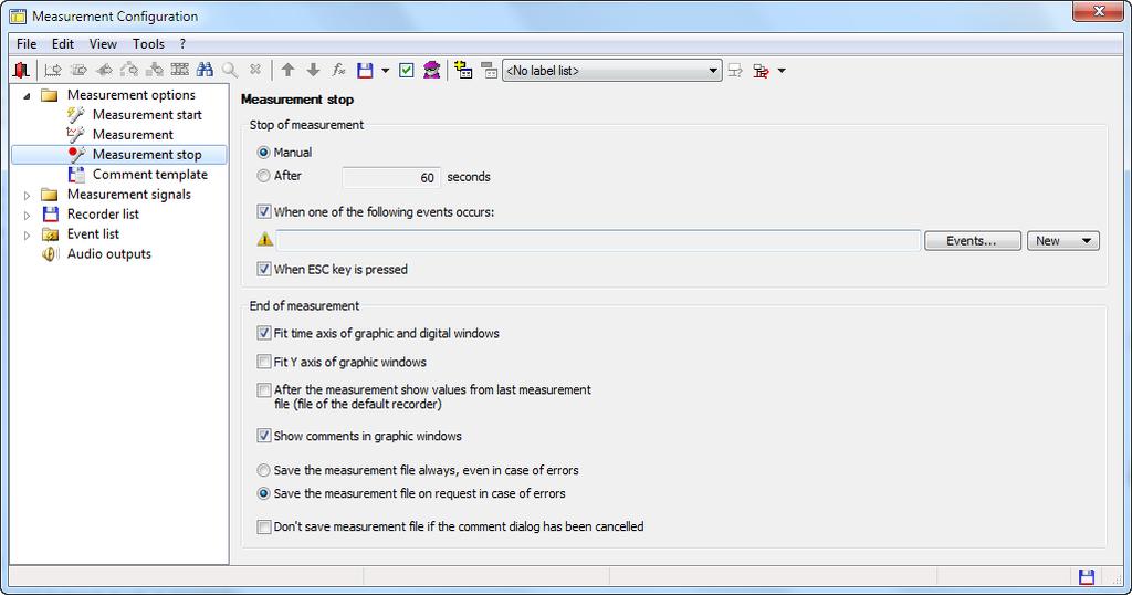 Figure 4: Measurement Stop Dialog In the Comment template dialog, the default comment for log files can be set, and the post-measurement comment prompt can be turned on or off.
