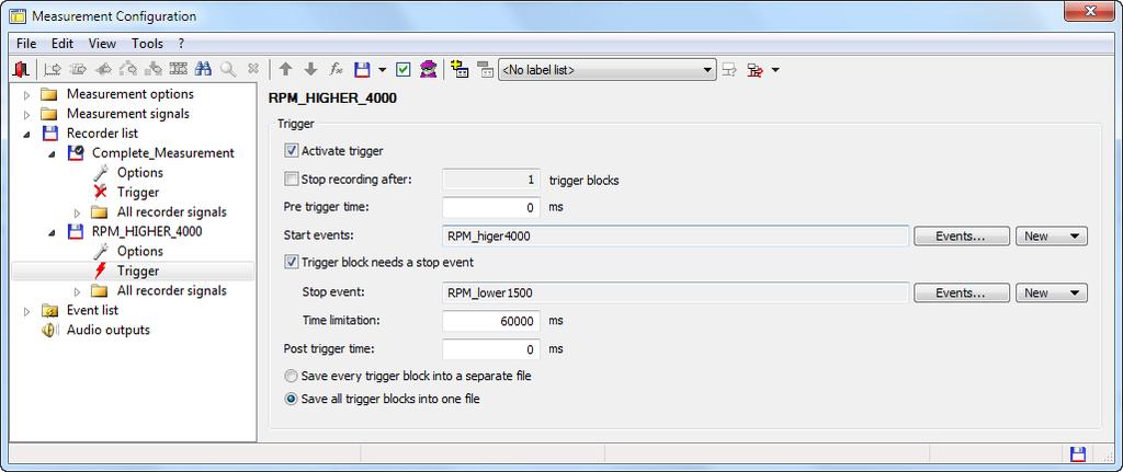 A trigger for the recorder can be configured on the Trigger page (see Figure 7). Figure 7: Trigger Page The signals saved by the recorder are set on the All recorder signals page.