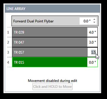 If a configuration would cause the array s center of gravity to fall outside of the bounds set by the flybar s pick points, the array will be considered unsafe and movement will be disabled.