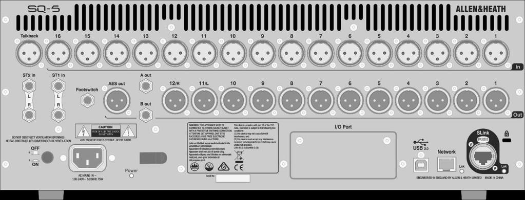 5. Connections inputs outputs footswitch SLink I/O Port USB network 5.1 Local inputs Mono mic/line (XLR female) These are numbered and accept balanced mic or line level signal.