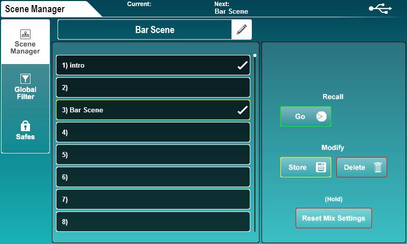 11.1 Scene manager The scene manager allows the storing, recalling and deletion of scenes.