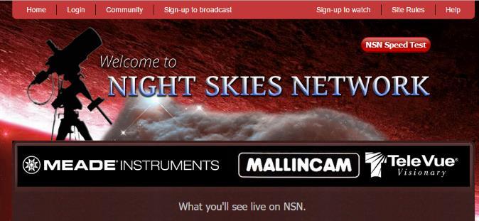 ion: http://www.nightskiesnetwork.ca. Locate and click on the Login button on the top of the Welcome to NIGHT SKIES NETWORK screen.