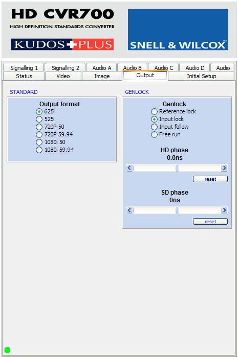 Output The options on the Output tab allow the output format and genlock settings to be specified.