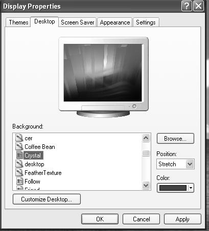 Spaţiu de lucru (Desktop) este locul de unde se modifică imaginea de fundal (background).