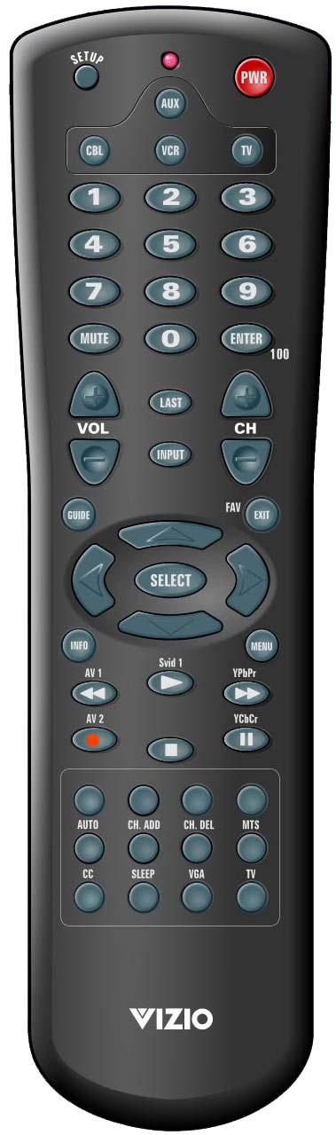 1.10 - VIZIO HDX Universal Remote Control The VIZIO HDX Universal Remote Control is a comprehensive remote that can be used to control up to four different components.