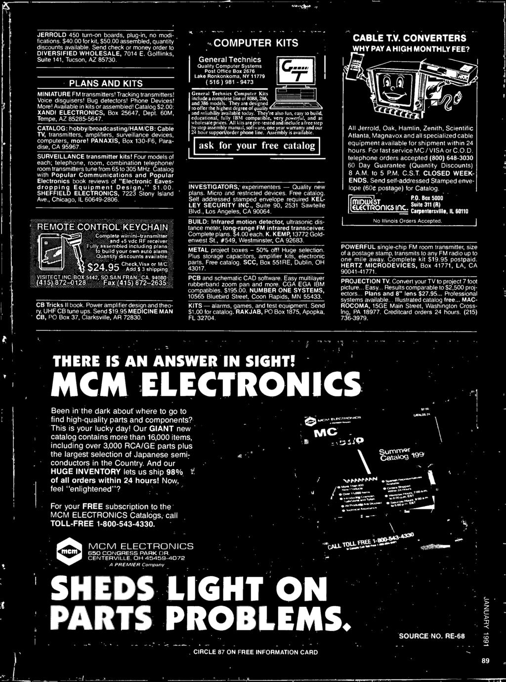 Catalog with Popular Communications and Popular Electronics book reviews of "Electronic Eavesdropping Equipment Design," $1.00. SHEFFIELD ELECTRONICS, 7223 Stony Island Ave., Chicago, IL 60649-2806.