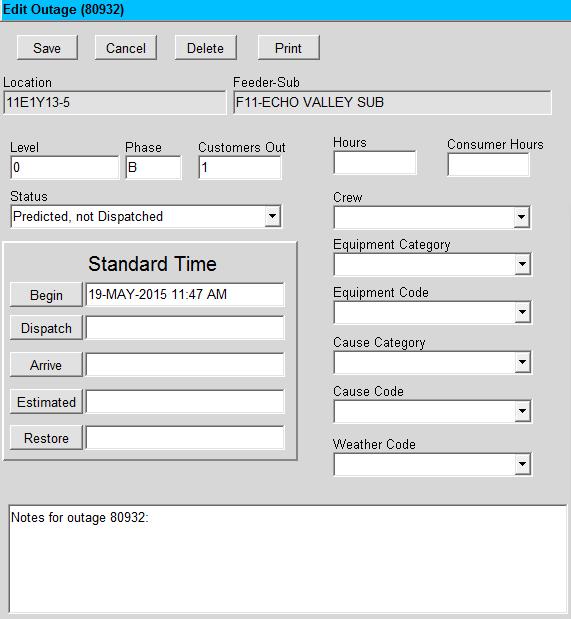 Outage Editor Edit Outage Use the Edit Outage form to set time