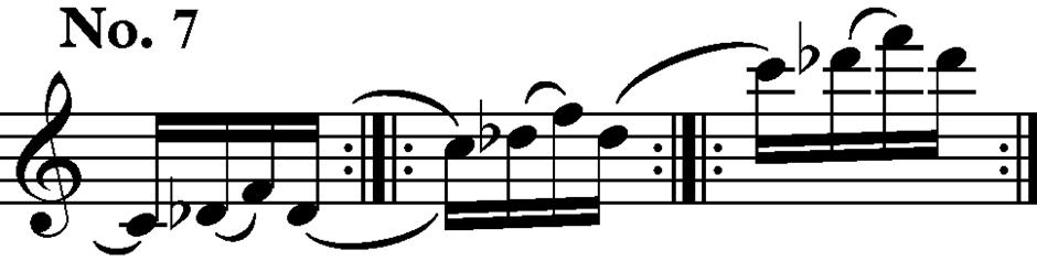The second example further obscures the articulation pattern, pushing the T on the weak part of the semiquaver. Figure 6: Ecole de l articulation by M. Moyse: No.