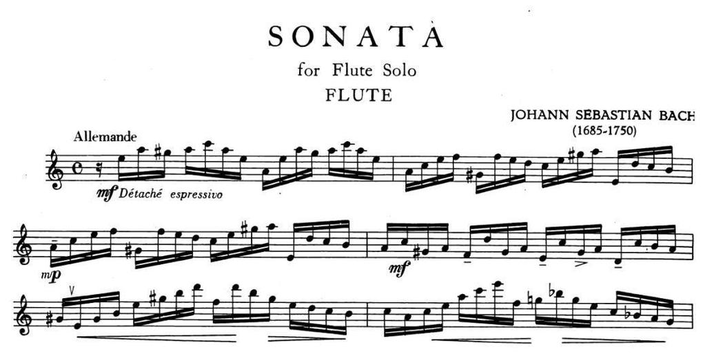Figure 41: J. S. Bach: Partita for solo flute in a minor: Allemande 4.7.5 LA stroke Trevisani (2016) teaches single and simple tonguing together with the LA stroke.