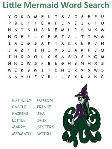Activities Word Search Ask students to complete the word search, based on the Disney film, The Little Mermaid. Words may read forward, backward, and diagonal. 1.
