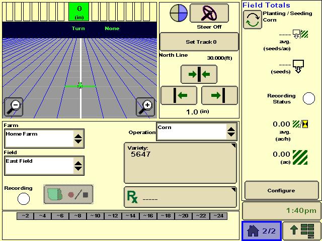 Home Page 2 Press the House button S M R N P O Q M) Press Set Track 0 to set AutoTrac line N) Press to change the Farm Name O) Press to change the Field Name P) Change recording from corn to beans Q)