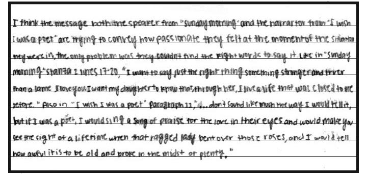 STAAR English I April 2013 Connecting 13 Score Point 3 In this exemplary response, the student offers the perceptive idea that sometimes it is difficult to find the right words when you