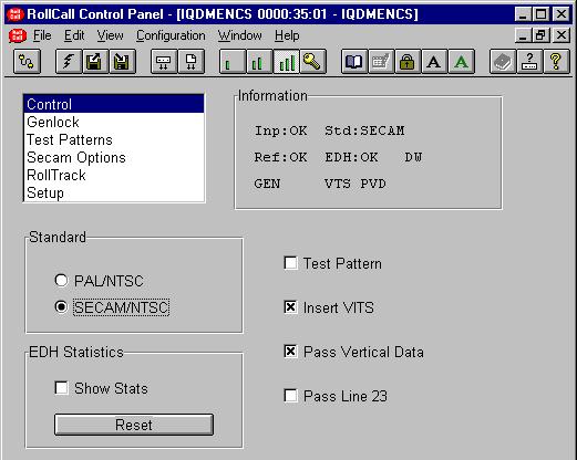 RollCall PC Control Panel Screens for the IQDMENCS Control This screen allows basic control functions to be setup. Standard This item allows the operating standard of the unit to be set.