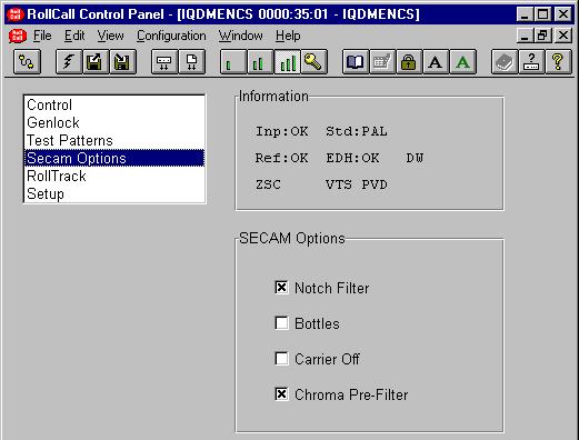 Bottles This function allows the SECAM-V color ident signal (Bottles) to be switched or OFF. Preset is to Bottles OFF.