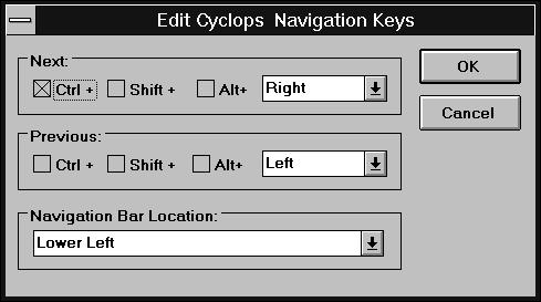 Click on the Edit Navigation Bar button. The following screen appears: Figure 3-4 Edit Cyclops Navigation screen Use this screen to assign different options to the navigation bar.