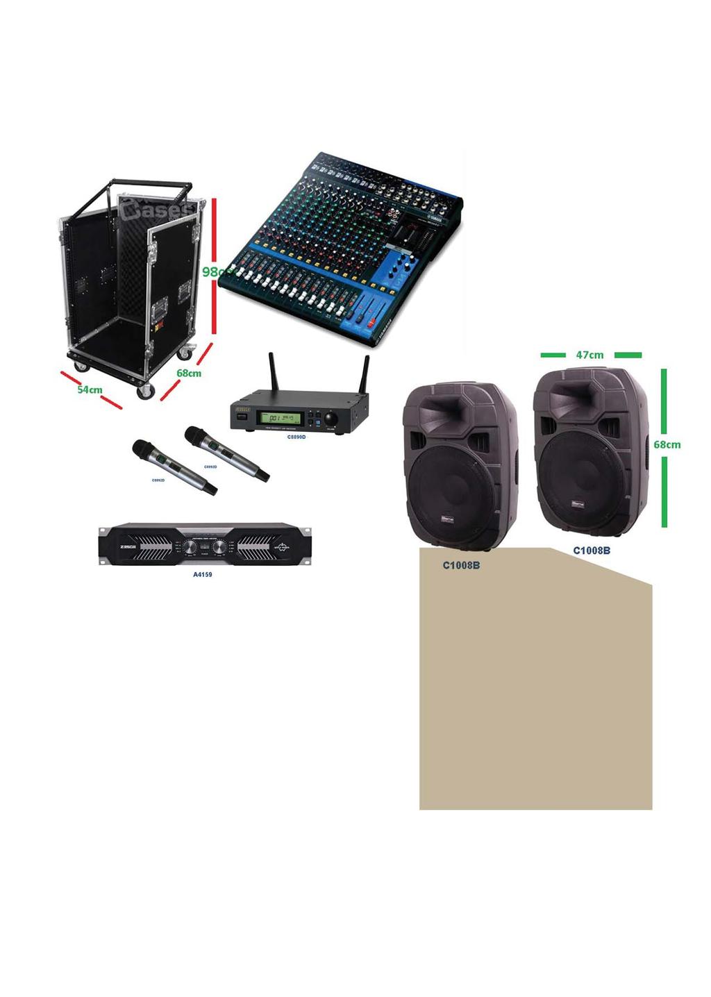 Mobile HALL PA (in roller case for lock up night storage) 16 350 Channel Watt Stereo Roller PA Case-16C - 98cm H x 54cm W x 68cm D - RRP: $799 Yamaha MG16XU - 16 Input Mixer w/ FX & USB Audio
