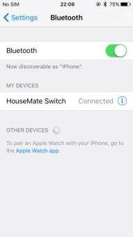 Click on the HouseMate Switch entry to complete the pairing process. After a moment it should move into the list of My Devices with the word Connected beside it.