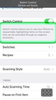 There are lots of other options under Switch Control that control the behavior of the ios scanning including Auto Scanning Time, Loops and so on.