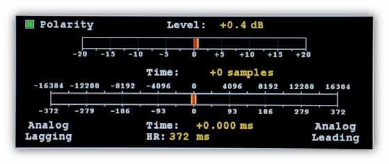 10. TIME ALIGNMENT SCREEN The Time Alignment screen displays the polarity, amplitude, and time alignment of the Analog Main and HD Main audio.