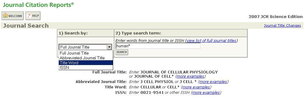 Journal Search Screen You can search by Full Journal Title, Journal