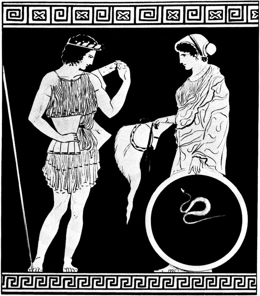 . Life in 5th century Athens The vase-painting below shows a young man putting on his armour before he goes off to war.