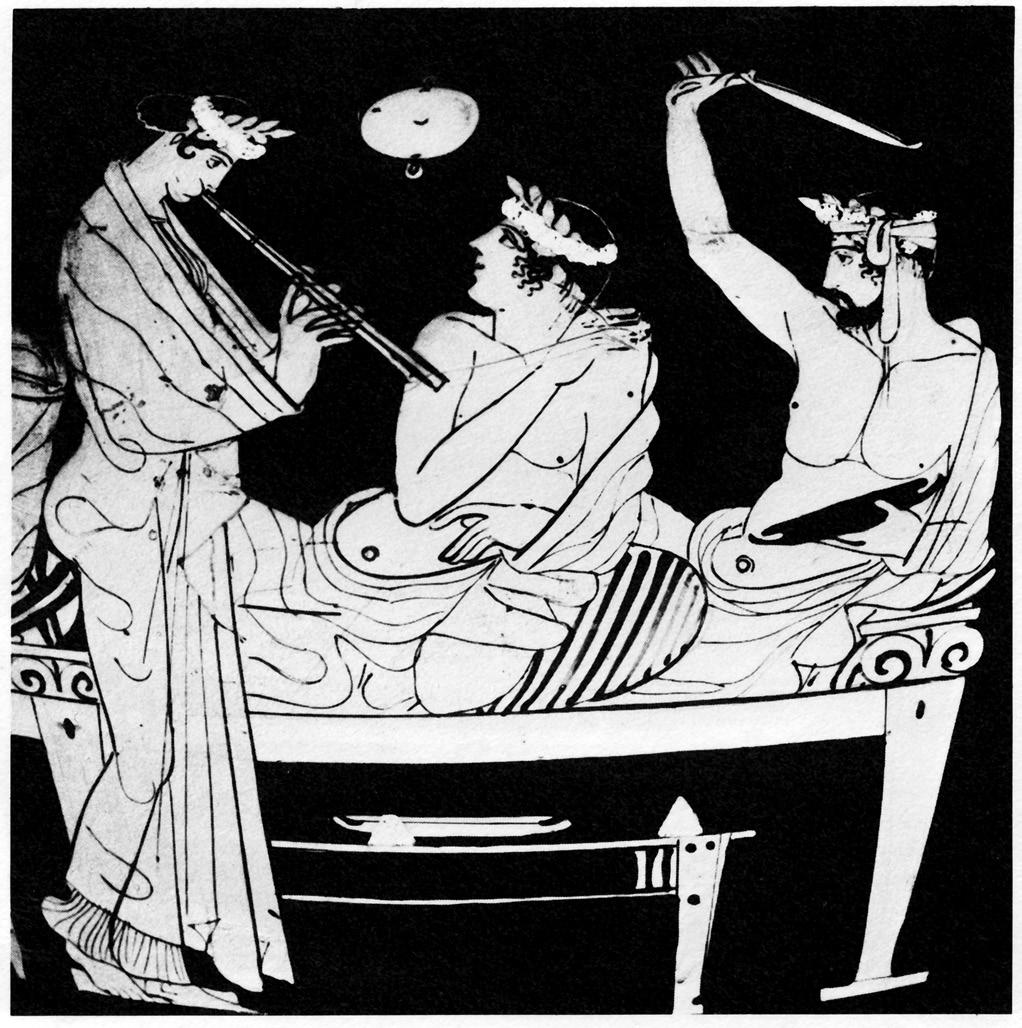 4. Life in 5th century Athens Dinner parties followed usually by drinking parties were very popular with Athenian men. Below is a typical scene from one of these.