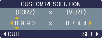 (2) In the RESOLUTION menu select the resolution you wish to display using the / buttons. Selecting AUTO will set a resolution appropriate to the input signal.