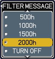Adjust the selected element using the / buttons to disappear ghost. FILTER MESSAGE Use the / button to set the timer for the interval to show the message for cleaning up the air filter.