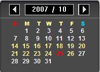 3.3 Remote Search Selecting the recorded date and time 1) Select the date from the right calendar. Saved data of the date will show in yellow, Date selected will change to red.