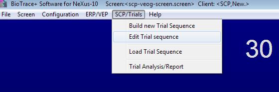 5. SCP protocol configuration The SCP Trial File editor allows for creating custom SCP trial protocols, based on existing trial (Edit Trial sequence) files or creating fully new trial files (Build