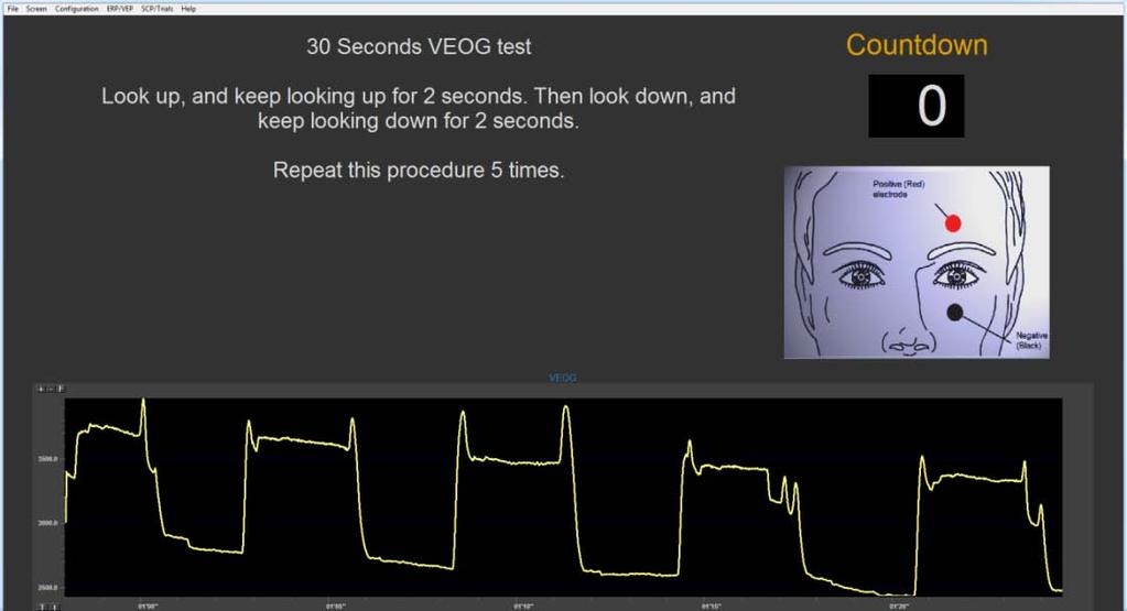 Take the following steps to record an SCP session - Before starting, make sure the client sits comfortably facing the screen. Connect all sensors as described in the previous chapter.