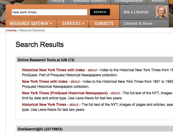 Follow the same steps as searching for a journal title on the IU Libraries webpage Find a