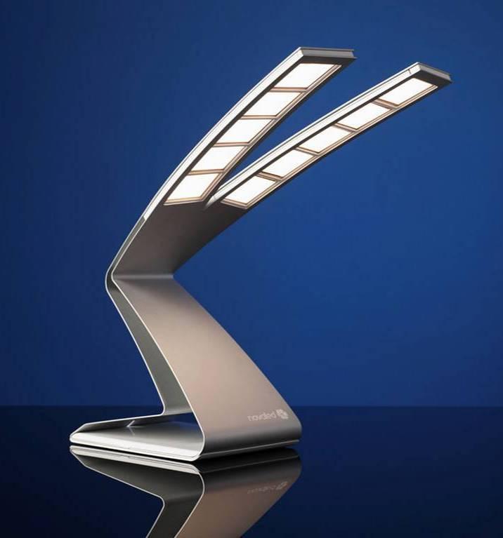 Victory Design idea: functional, decorative, capable of being used in an office setting V shape of luminaire body Construction: 10 OLEDs on glass,