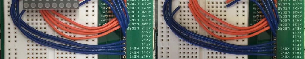 It can be useful to run wires on the breadboard underneath the array to access the pins, since the 8x8 arrays are often the exact width of the breadboard s inner region.
