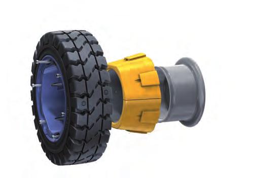 Compared to conventional solid tires, the adapter ensures a significantly more secure rim seating and simultaneously prevents the tires from twisting on the rim.