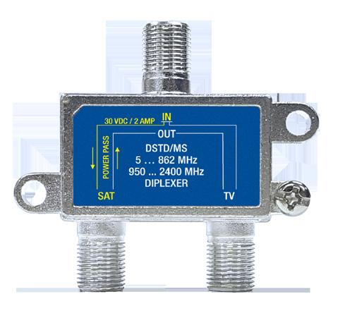 PASSIVE DIPLEXER SATELLITE & FTA F TYPE FOXTEL: F30979 DSTD/MS DIPLEXERS Specifications Frequency (MHz) DSTD/MS Insertion Loss IN-OUT (db) 5 2400 1.