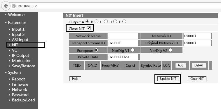 NIT Network Information Table Configuration Not Used for the US