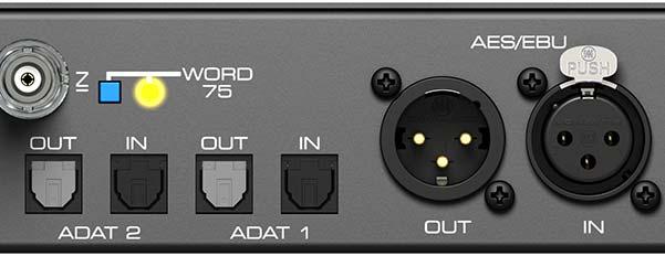 The rear panel of the Fireface 802 features eight analog inputs and outputs, the power socket, and all digital inputs and outputs: Balanced Line Level Inputs. 8 balanced analog inputs via 6.