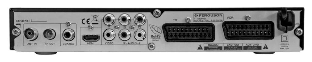 USB USB for update software 2. Rear Panel ANT IN Aerial signal input RF OUT Signal loop output S/PDIF Digital audio output.