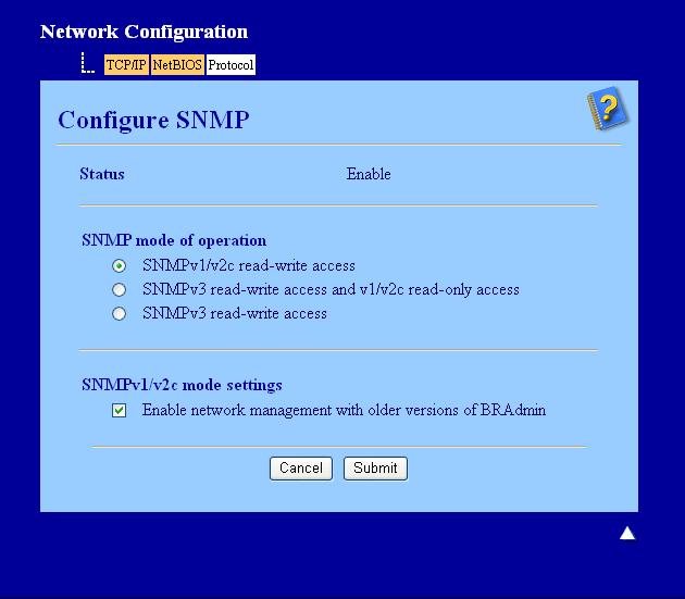Funcţii de securitate h Asiguraţi-vă că este activată setarea SNMP şi apoi faceţi clic pe Advanced Setting (Setare avansată) din SNMP. i Vă puteţi configura setările SNMP din ecranul de mai jos.