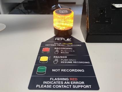 Colour codes The Delcom light uses a colour code system to notify you of the system s current recording state. At any one time the light can either be red, amber or green.