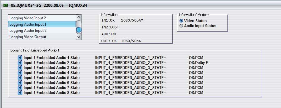5.11.3 Logging Audio Input 1 and 2 The Logging Audio Input screens