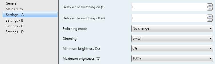 Page 22 of 44 Settings Single channel Figure 14: Settings Single channel In the settings for the single channels A, B, C and D a brightness range can also be specified, which will not be left when