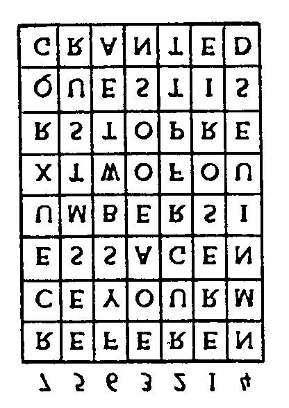 Column 7 is the left-hand column, because the letters needed for REFERENCE, SIX, and NUMBER are on the row above in column 4. Adding columns 3 and 4 produces the next matrix.