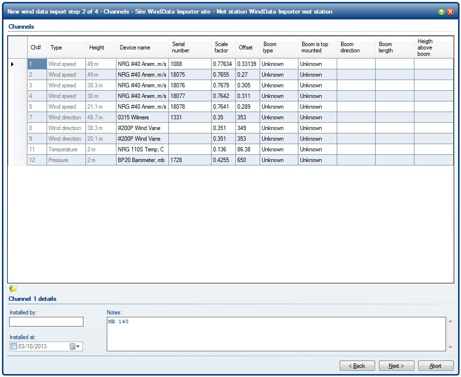 Figure 21: Data import wizard - Step 2. To start importing WindPortal data select a site and click the.