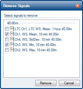 is being added. To remove a signal, click the Remove Signals image button (see figure 35) in the Time Series window and a Remove Signals dialog will appear (see figure 37).