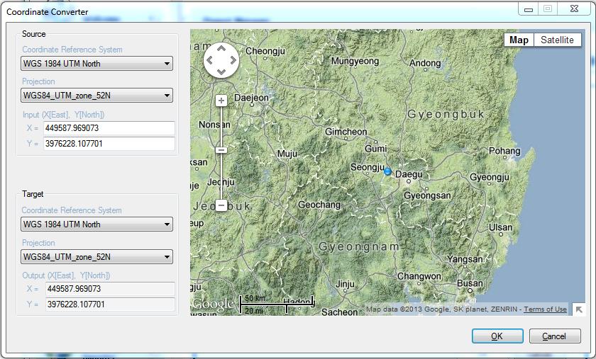 double-clicking the left mouse button on the map. The site centre is then selected by right clicking on the map.